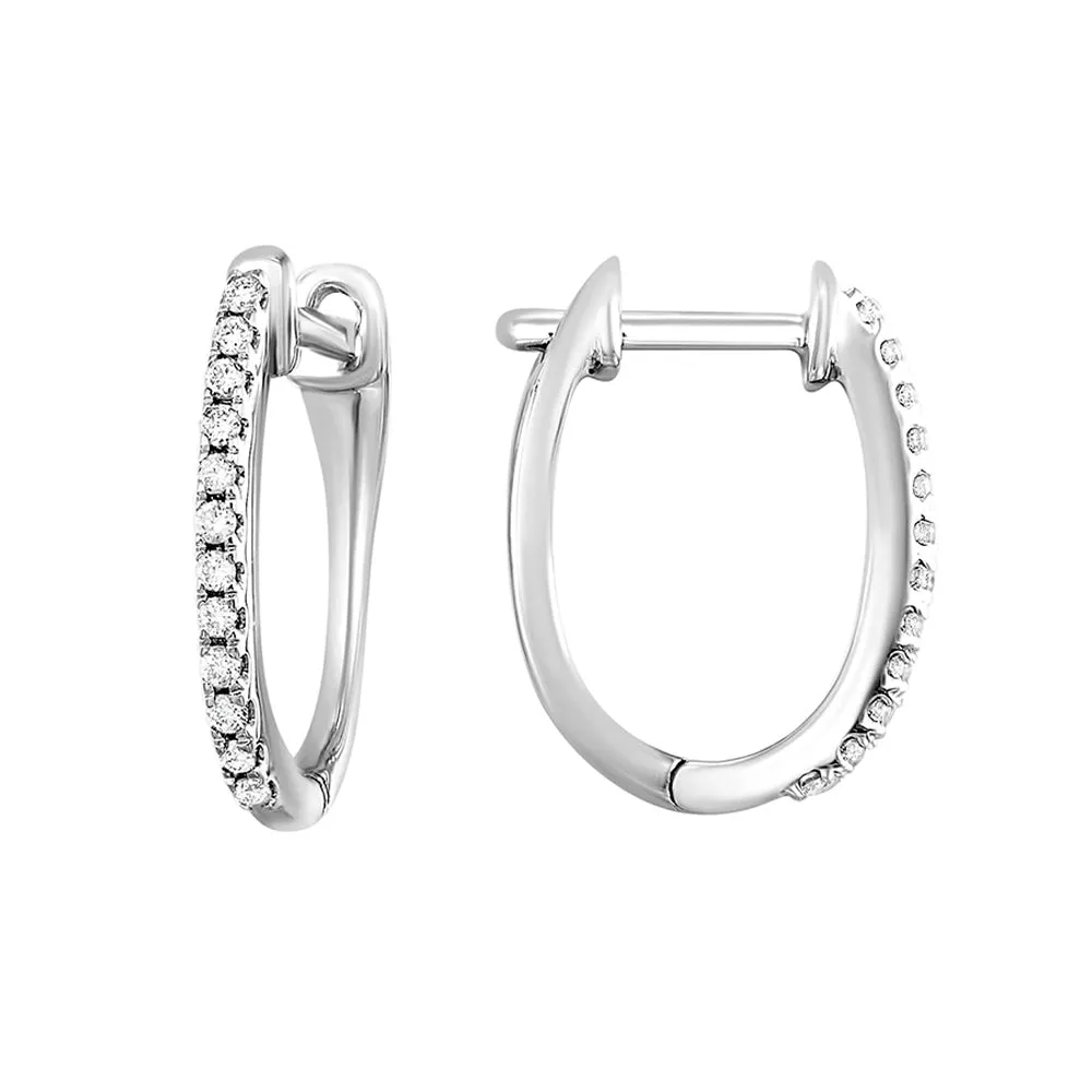 10K White Gold .1ctw Contemporary Oval Hoop Style Diamond Earrings