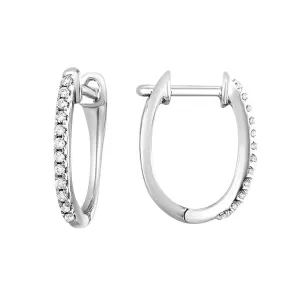 10K White Gold .1ctw Contemporary Oval Hoop Style Diamond Earrings