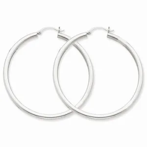 10k White Gold 3mm Round Hoop Earrings