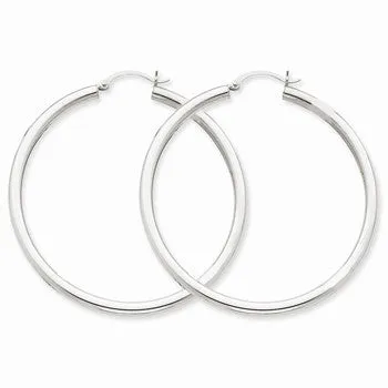 10k White Gold 3mm Round Hoop Earrings