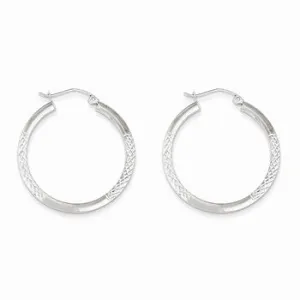 10K White Gold Diamond-cut 2.5x20mm Hoop Earrings
