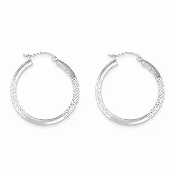 10K White Gold Diamond-cut 2.5x20mm Hoop Earrings