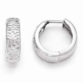 10k White Gold Polished and Diamond-cut Hoop Earrings