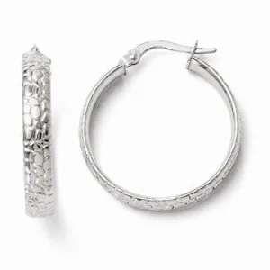 10k White Gold Polished and Textured Hinged Hoop Earrings