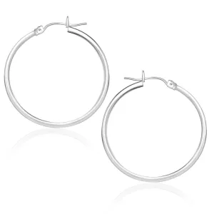10k White Gold Polished Hoop Earrings (25 mm)-rx62985