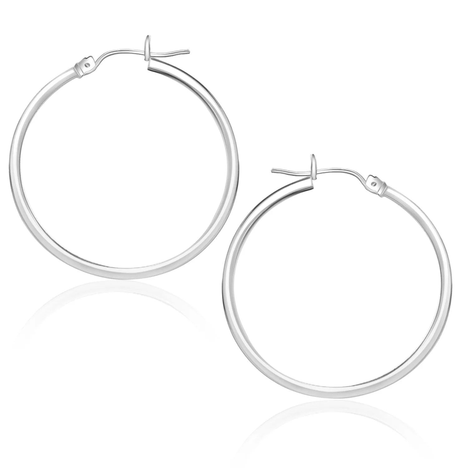 10k White Gold Polished Hoop Earrings (25 mm)-rx62985