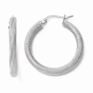10k White Gold Textured Hinged Hoop Earrings