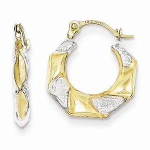 10K White Rhodium Scalloped Hollow Hoop Earrings