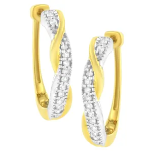 10K Yellow and White Gold Plated .925 Sterling Silver 1/4 cttw Pave Set Round-Cut Diamond Swirling Hoop Earring