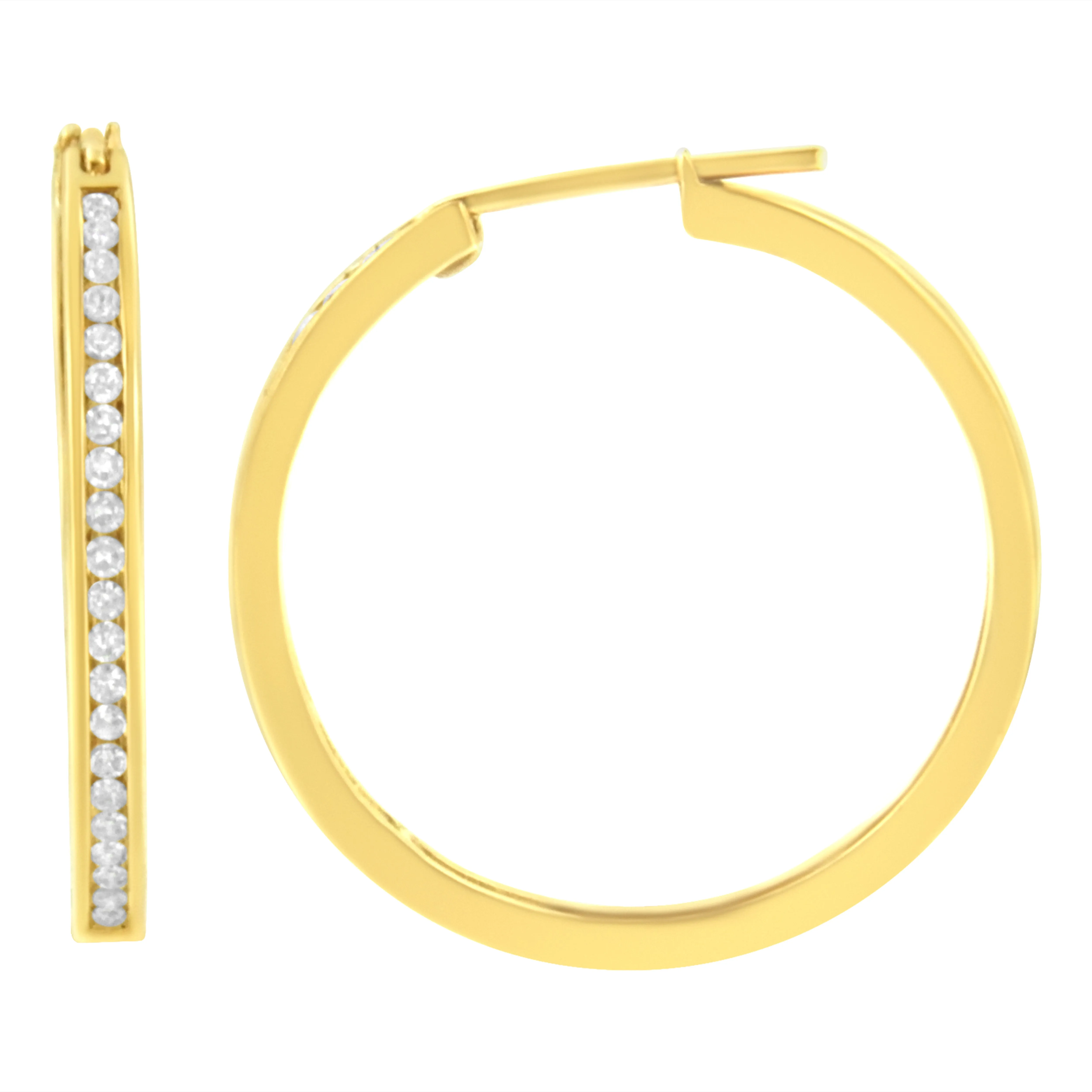 10K Yellow Gold 1/2 cttw Channel Set Diamond Hoop Earrings