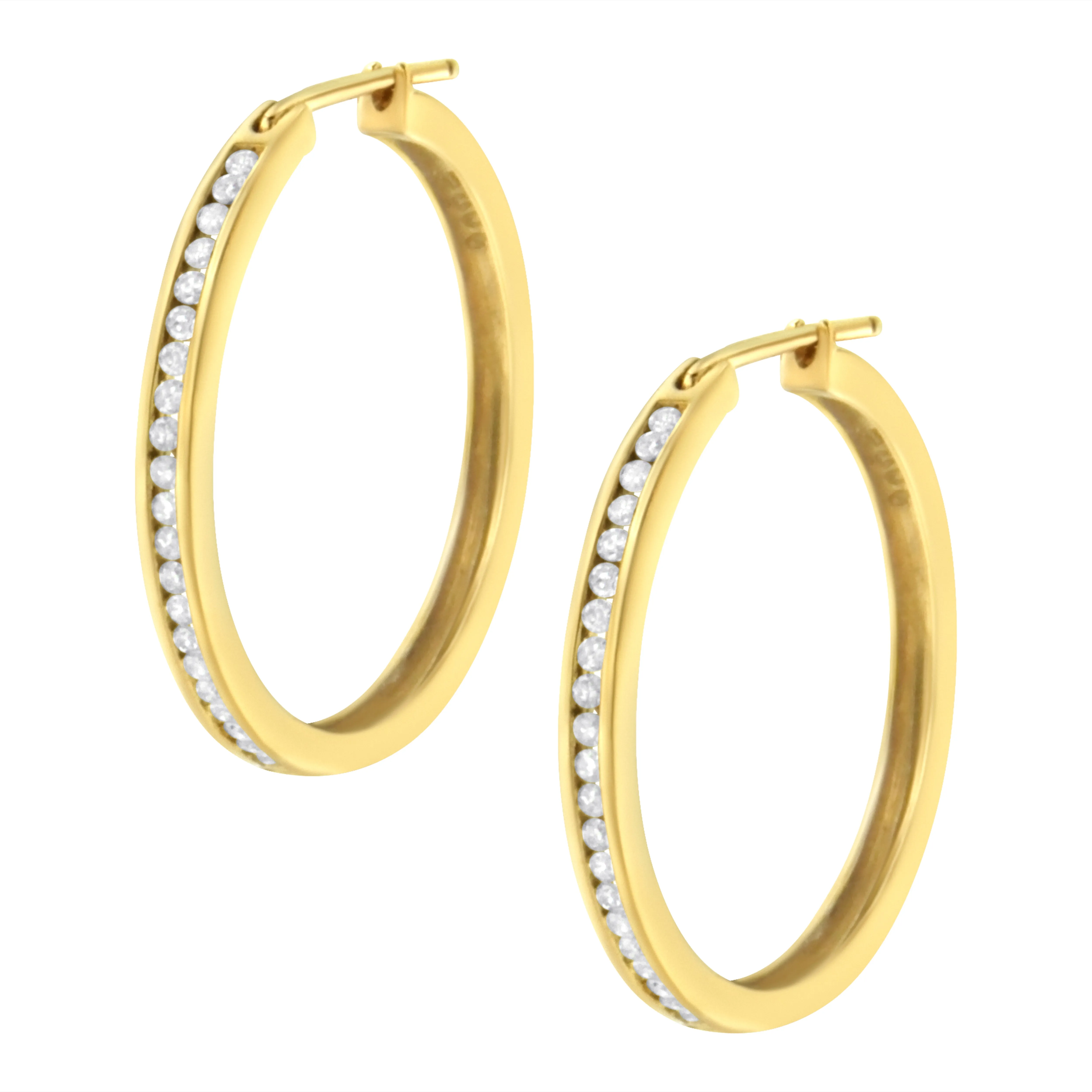 10K Yellow Gold 1/2 cttw Channel Set Diamond Hoop Earrings