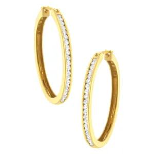 10K Yellow Gold 1/2 cttw Channel Set Diamond Hoop Earrings