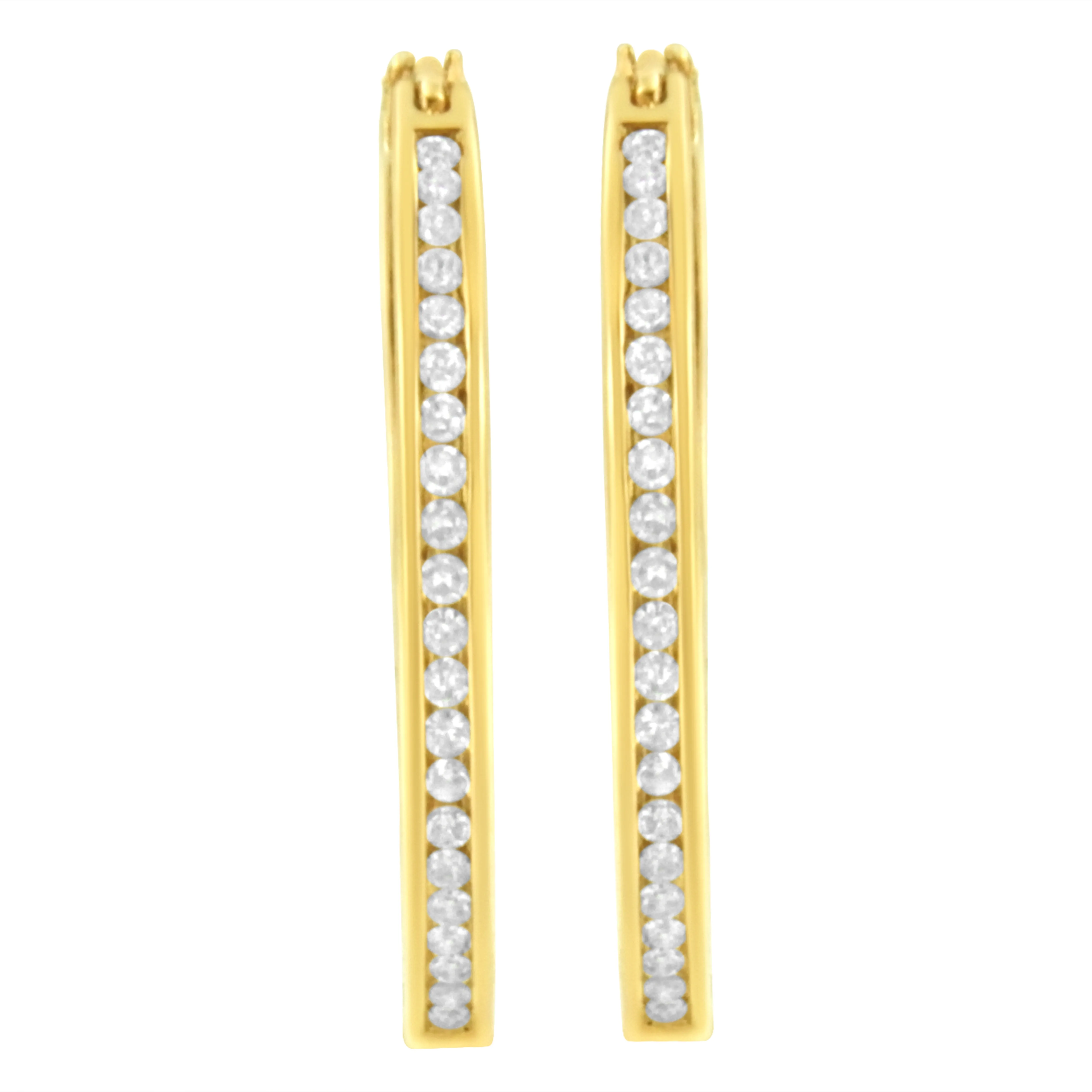 10K Yellow Gold 1/2 cttw Channel Set Diamond Hoop Earrings