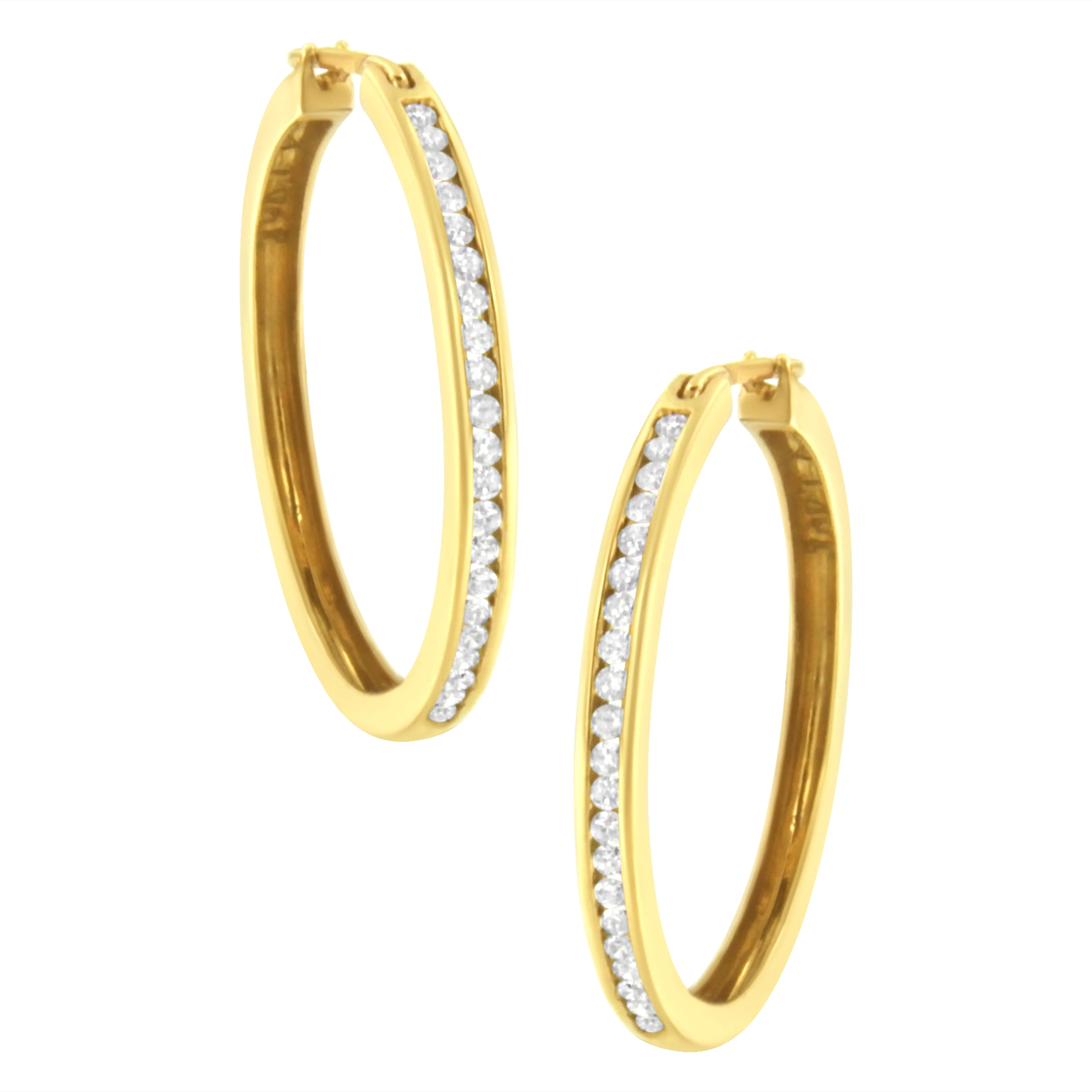 10K Yellow Gold 1/2 cttw Channel Set Diamond Hoop Earrings