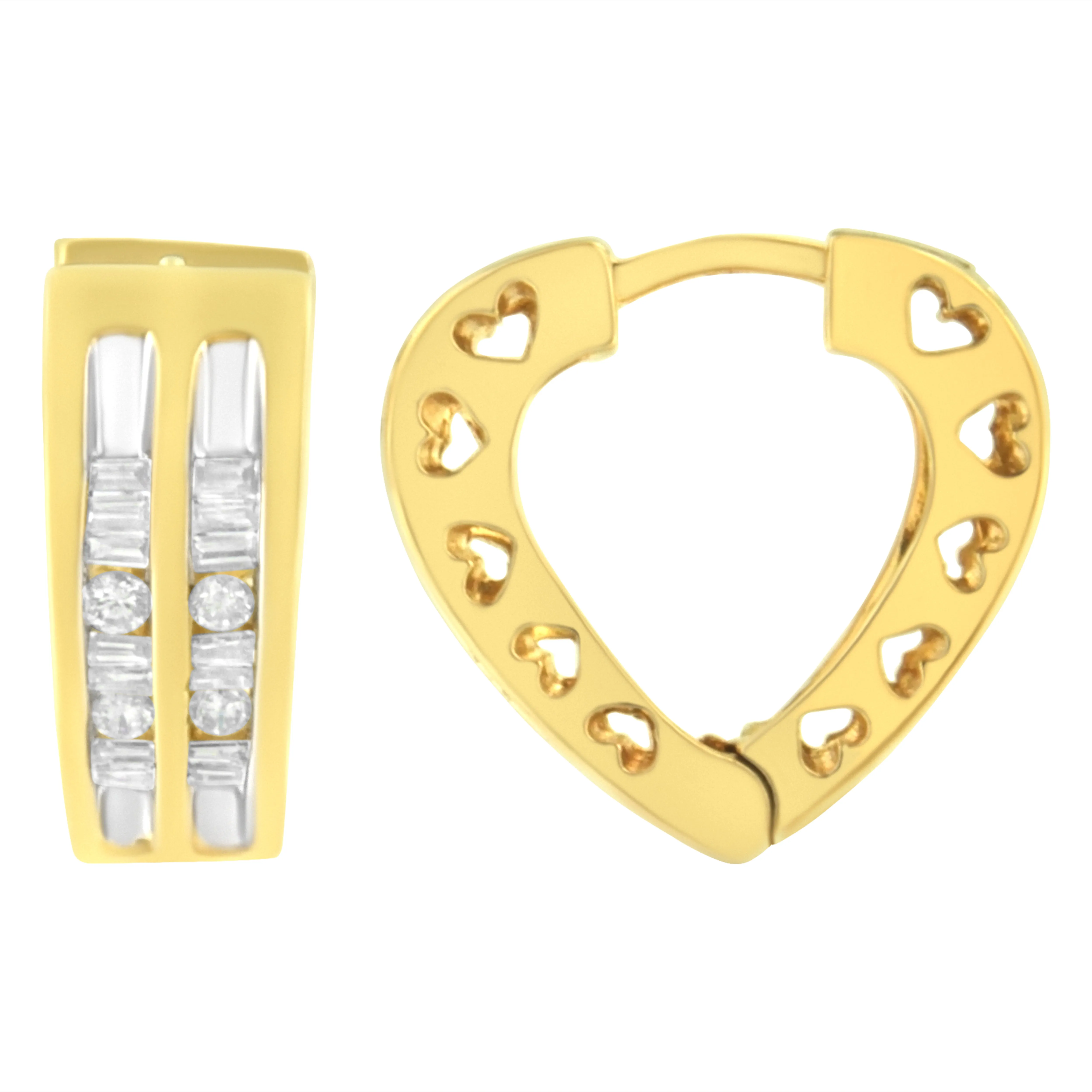 10K Yellow Gold 1/2 cttw Diamond Huggy Heart Hoop Earrings