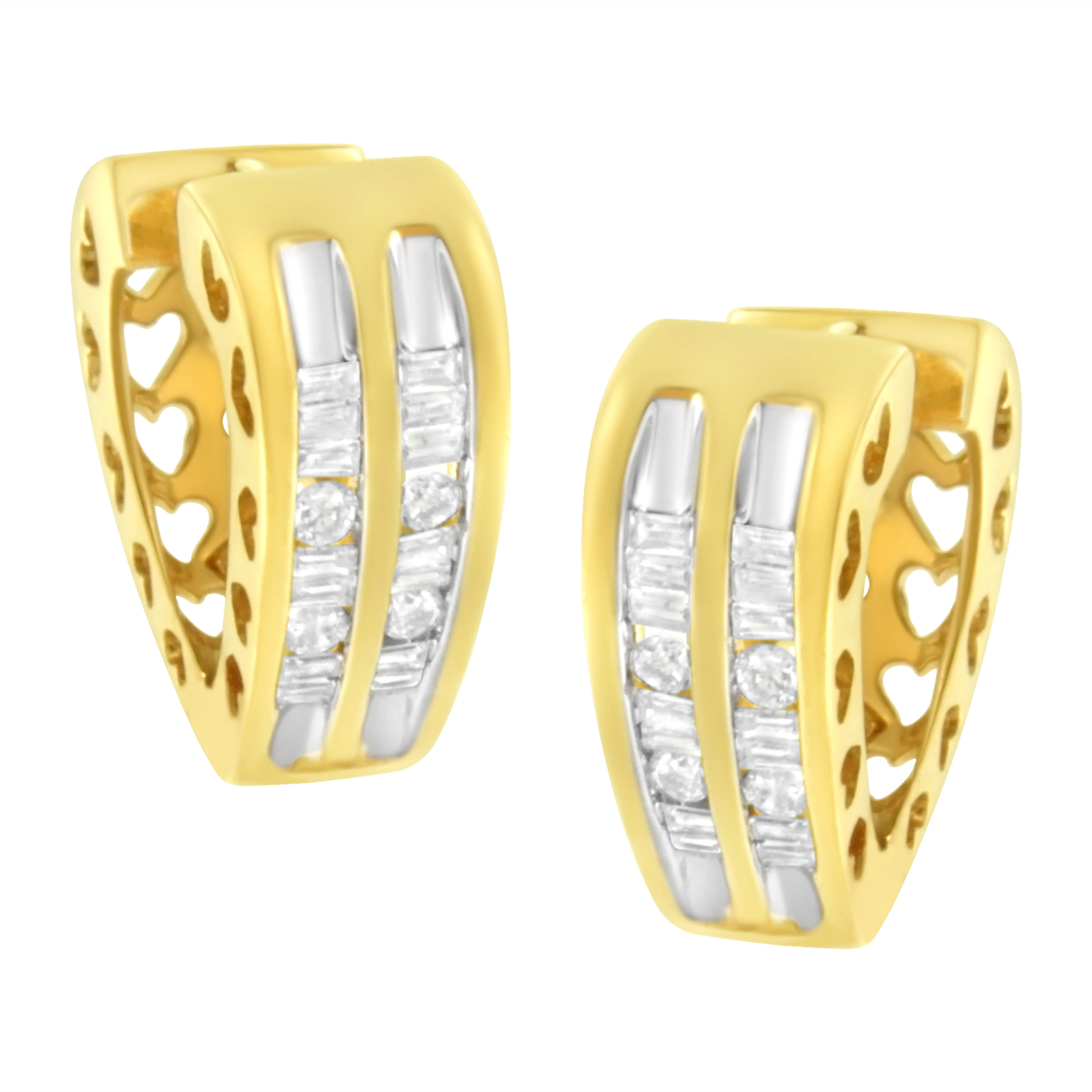 10K Yellow Gold 1/2 cttw Diamond Huggy Heart Hoop Earrings