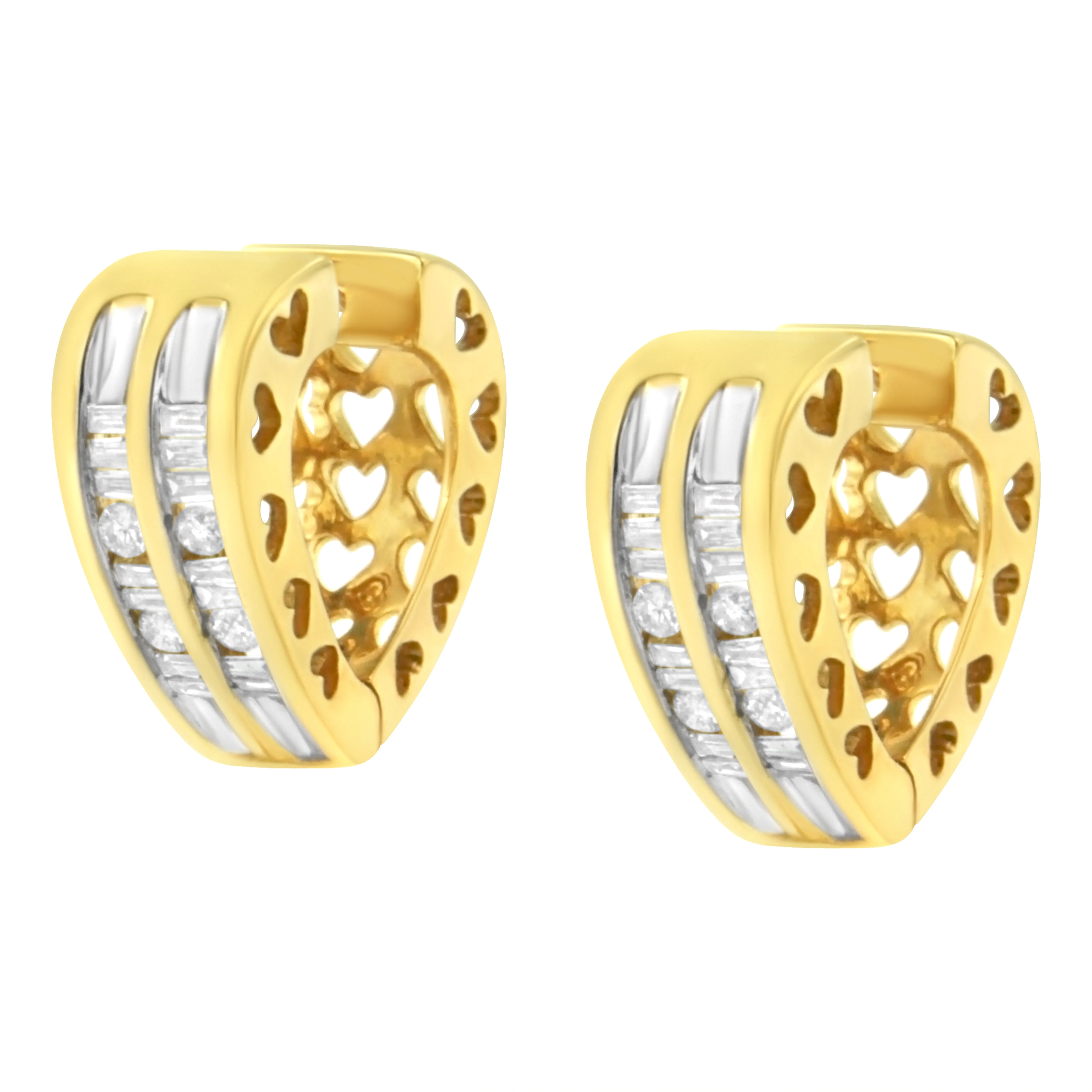 10K Yellow Gold 1/2 cttw Diamond Huggy Heart Hoop Earrings