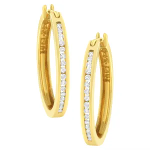 10K Yellow Gold 1/4 cttw Channel Set Diamond Hoop Earrings
