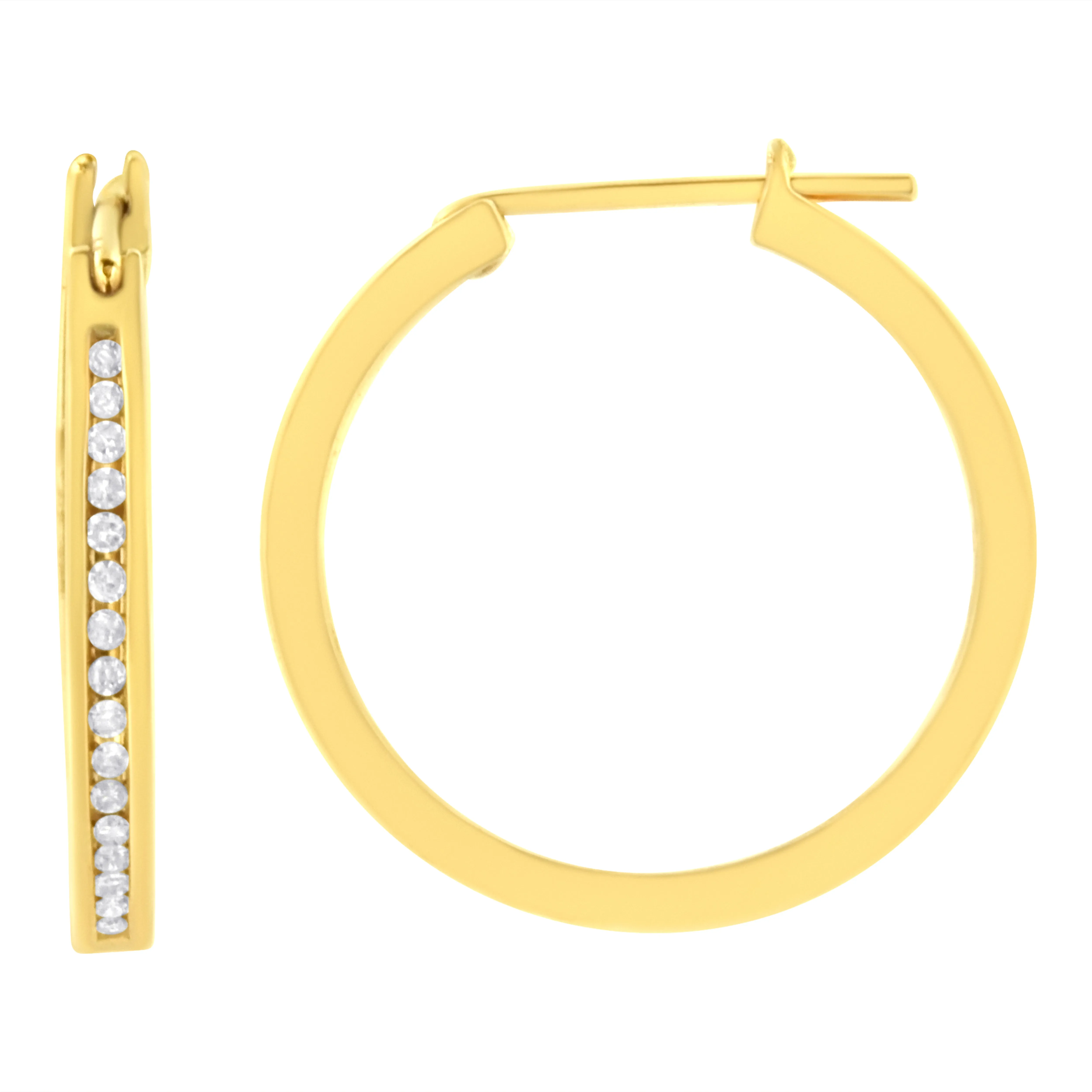 10K Yellow Gold 1/4 cttw Channel Set Diamond Hoop Earrings