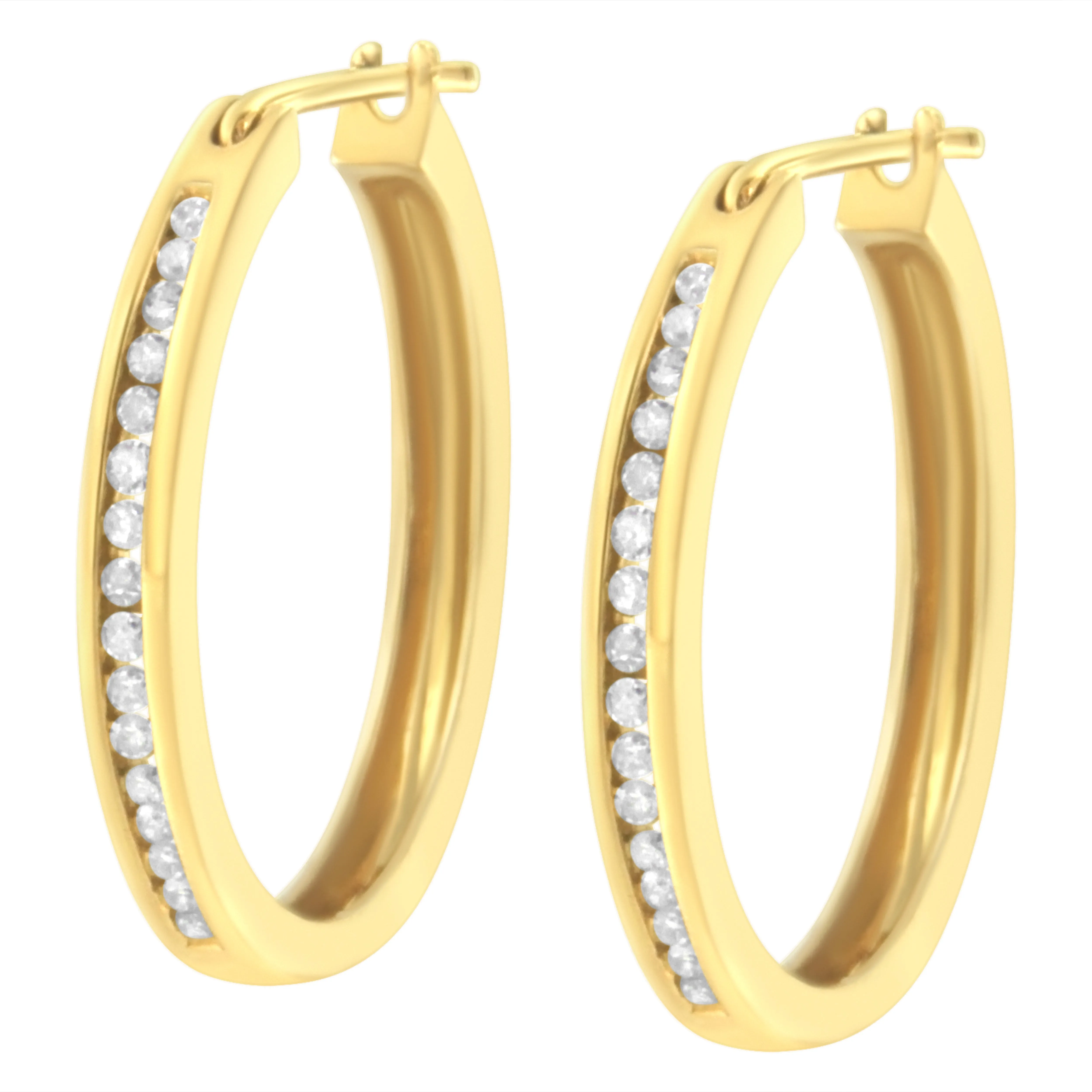 10K Yellow Gold 1/4 cttw Channel Set Diamond Hoop Earrings