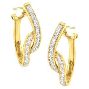 10K Yellow Gold 1/4 cttw S-Curve Diamond Huggy Hoop Earrings