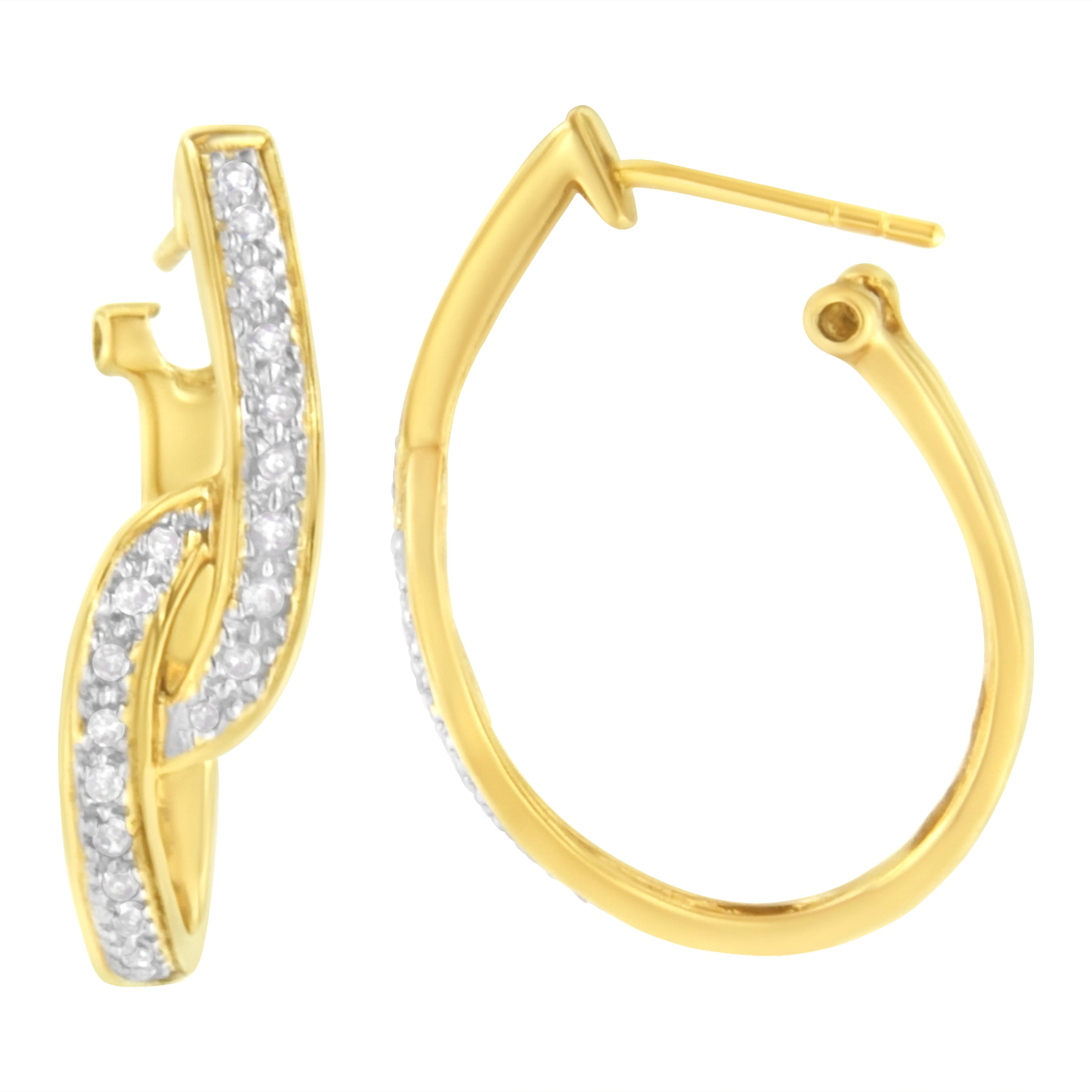 10K Yellow Gold 1/4 cttw S-Curve Diamond Huggy Hoop Earrings