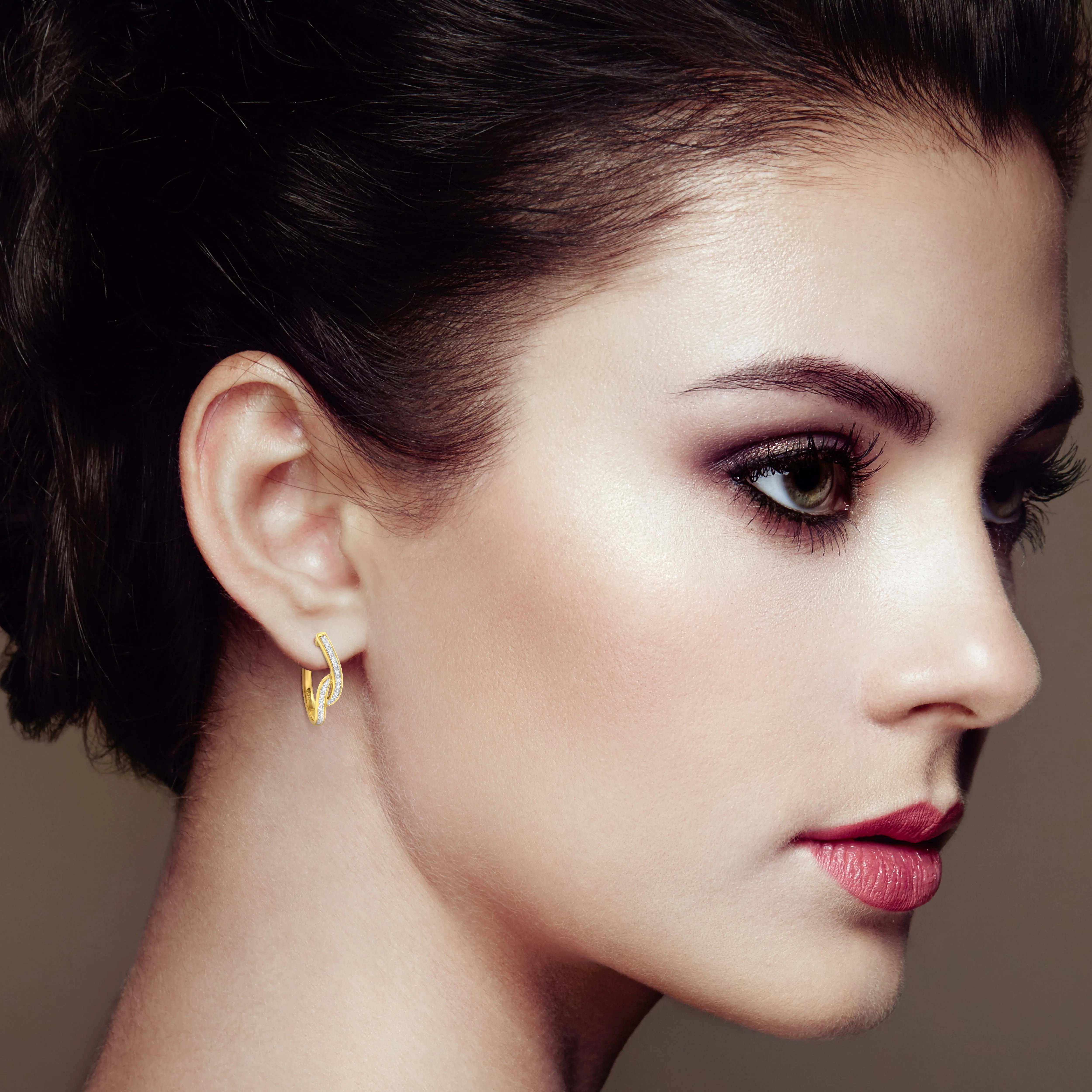 10K Yellow Gold 1/4 cttw S-Curve Diamond Huggy Hoop Earrings