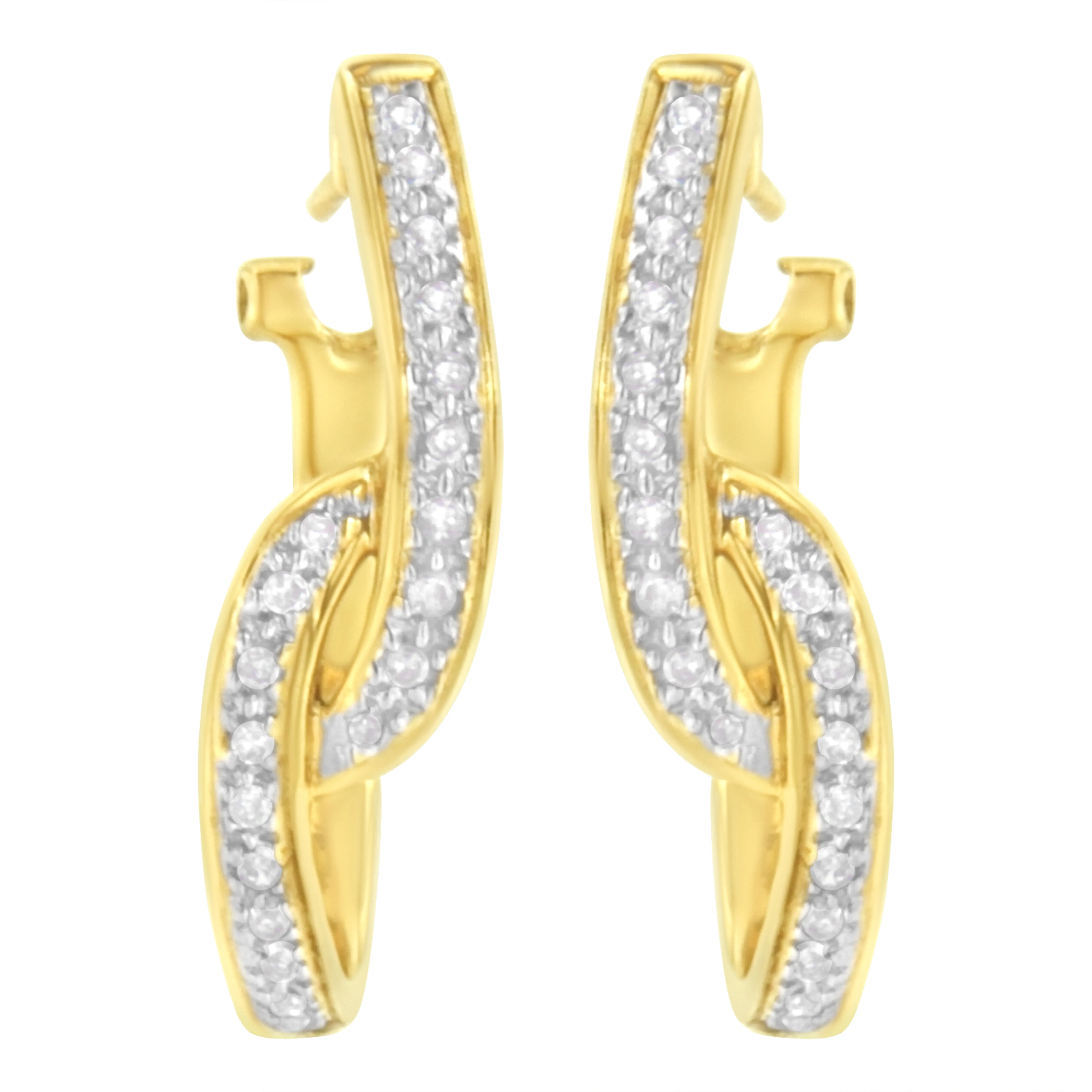 10K Yellow Gold 1/4 cttw S-Curve Diamond Huggy Hoop Earrings