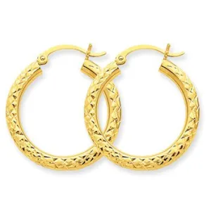 10k Yellow Gold Diamond-cut 3mm Round Hoop Earrings