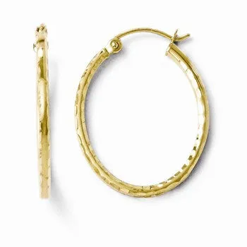 10k Yellow Gold Diamond-cut Hinged Hoop Earrings