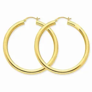 10k Yellow Gold Polished 4mm x 50mm Tube Hoop Earrings