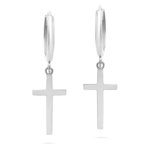 10k Yellow or White Gold Dangle Cross and Hidden Notched Small Huggie Hoop Earrings