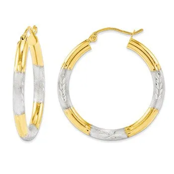 10K Yellow Rhodium and Dia Cut Hoops