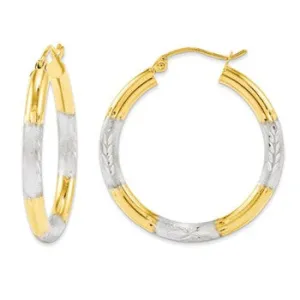 10K Yellow Rhodium and Dia Cut Hoops