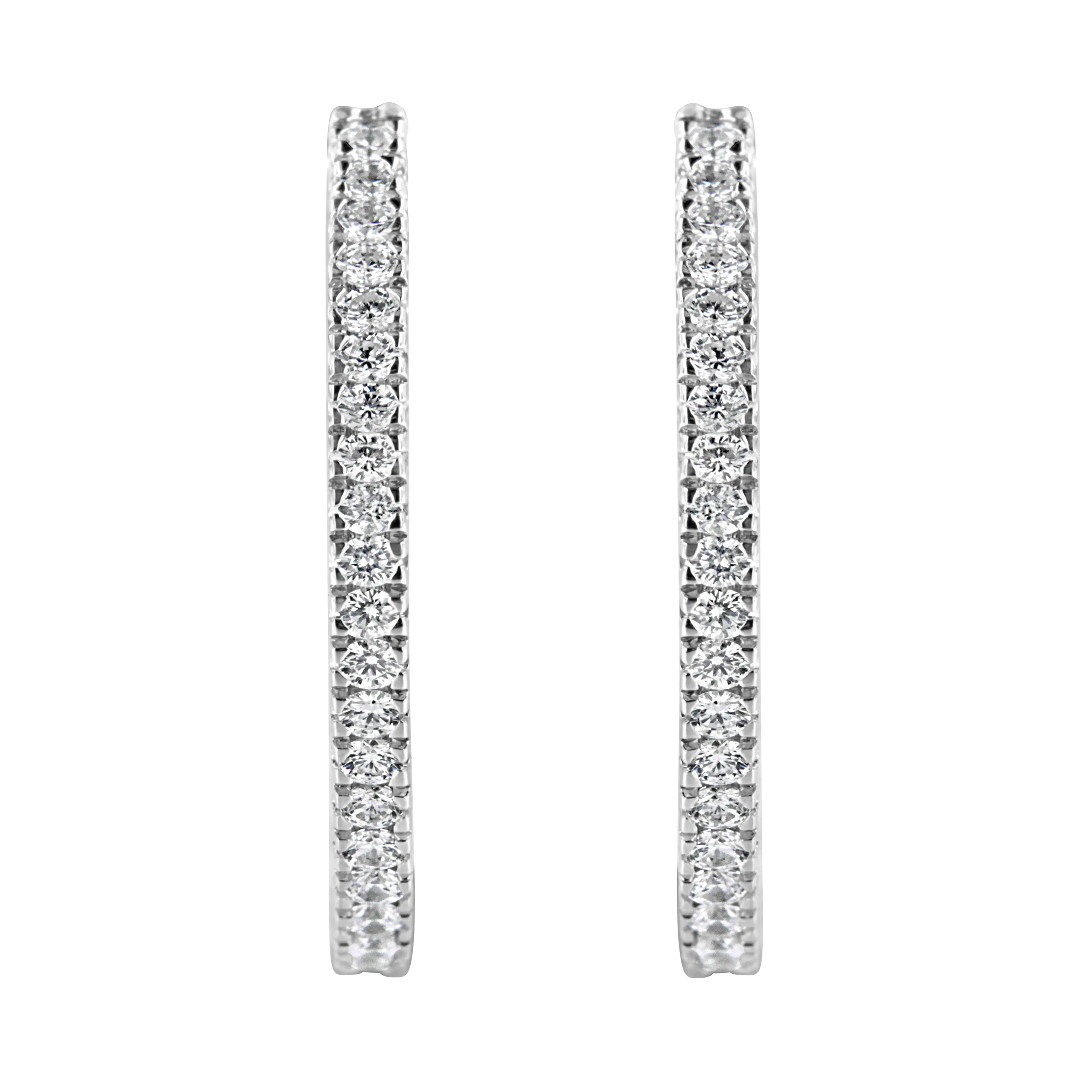 10KT White Gold 1 cttw Diamond Hoop Earrings
