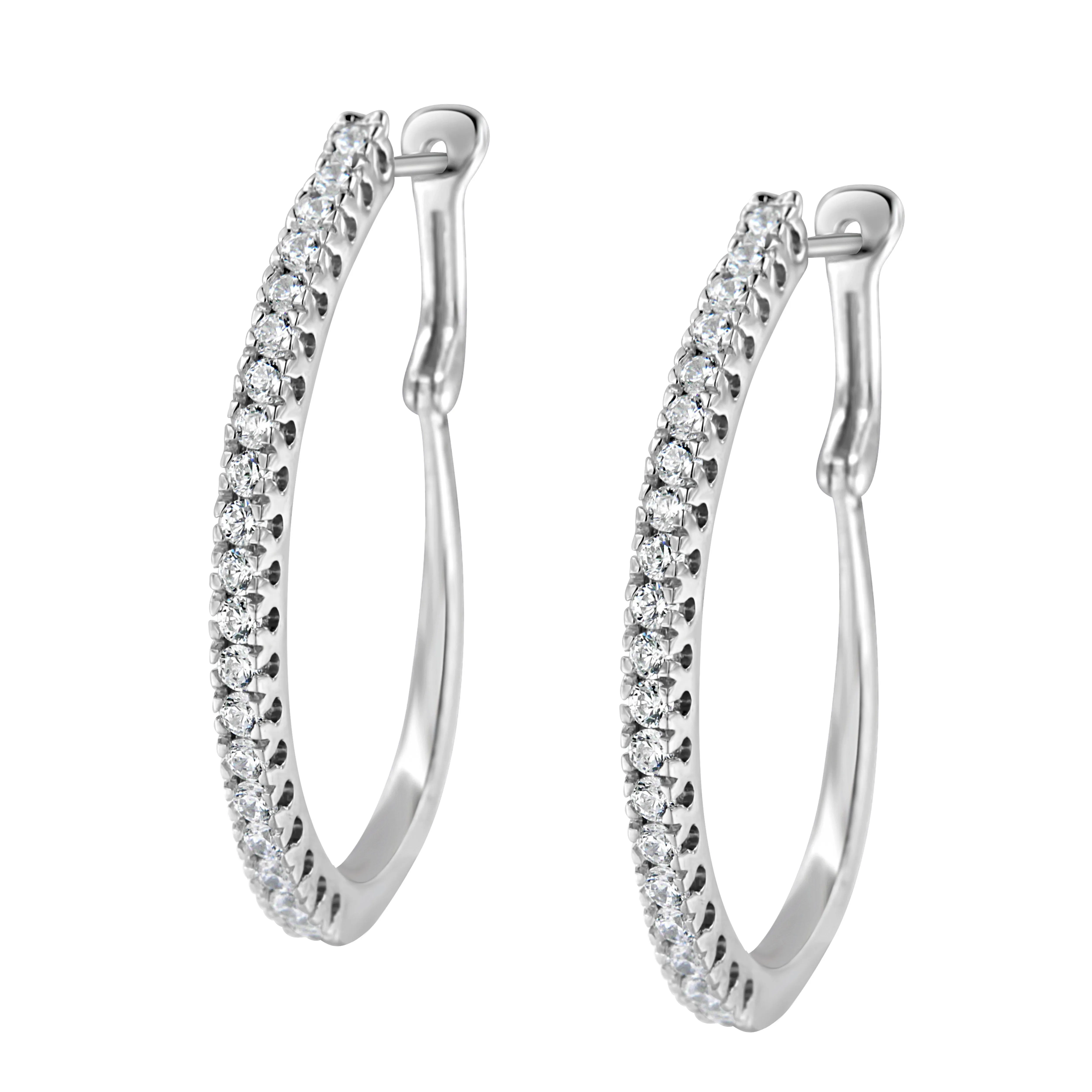 10KT White Gold 1 cttw Diamond Hoop Earrings
