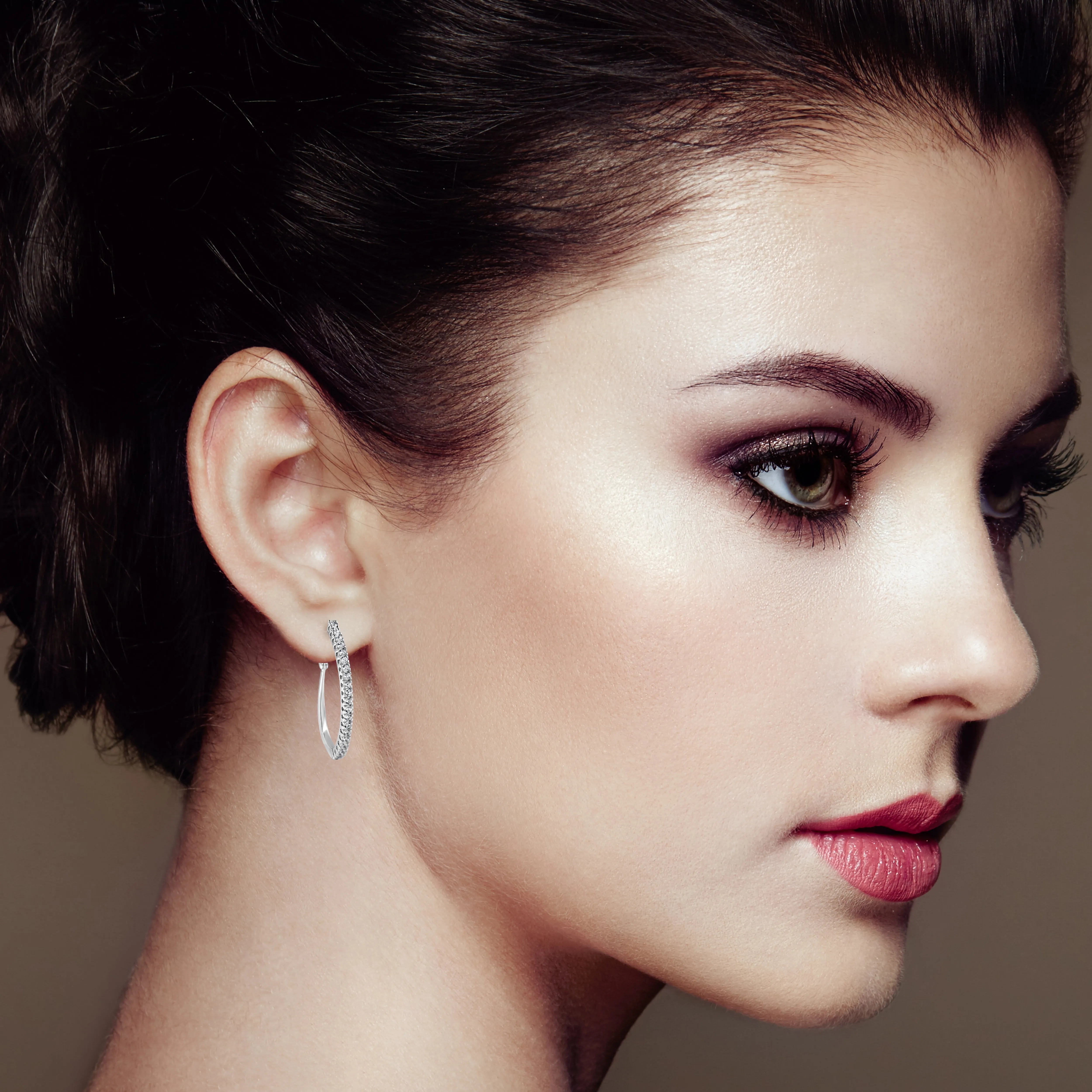 10KT White Gold 1 cttw Diamond Hoop Earrings