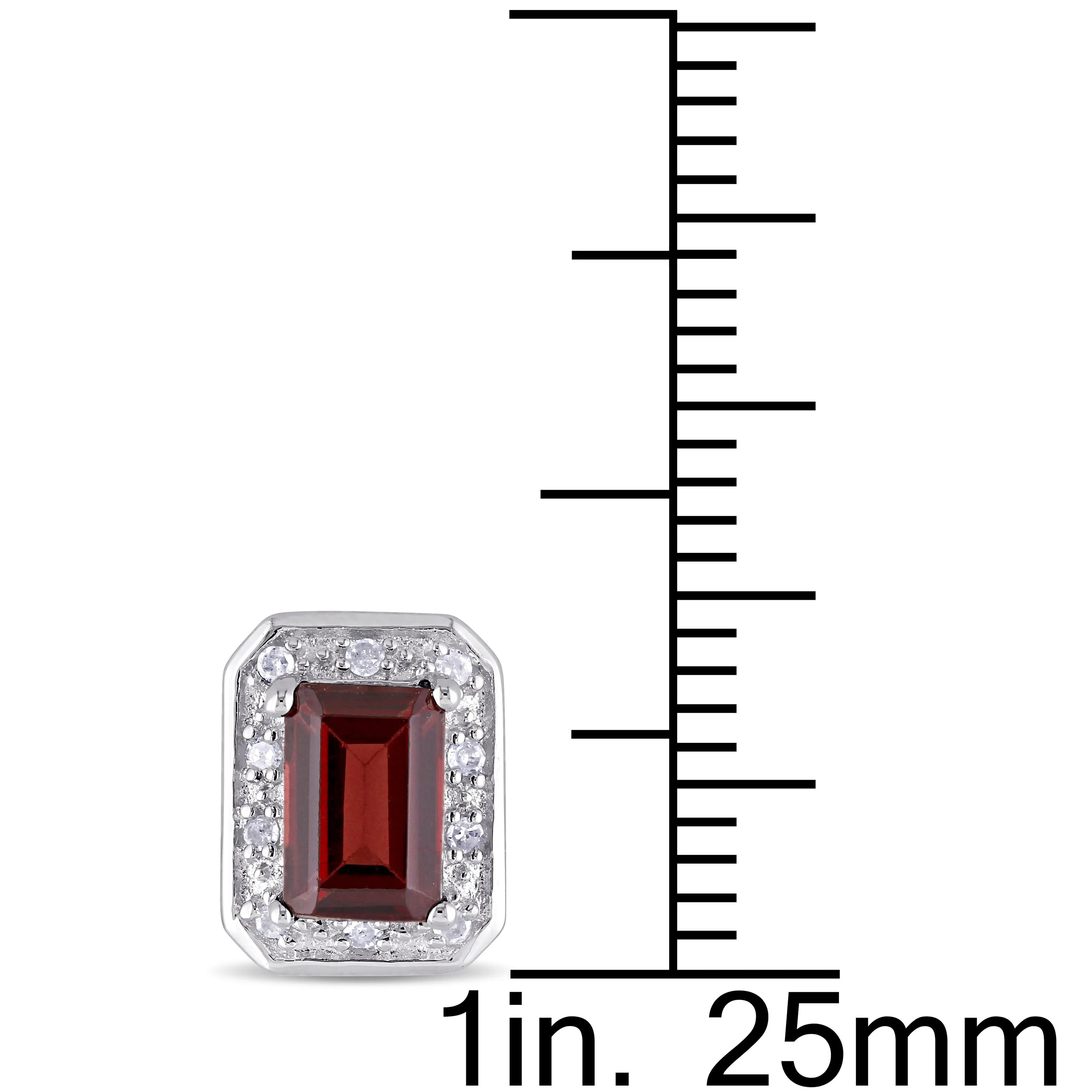1/10 CT TW Diamond and Garnet Halo Stud Earrings in Sterling Silver