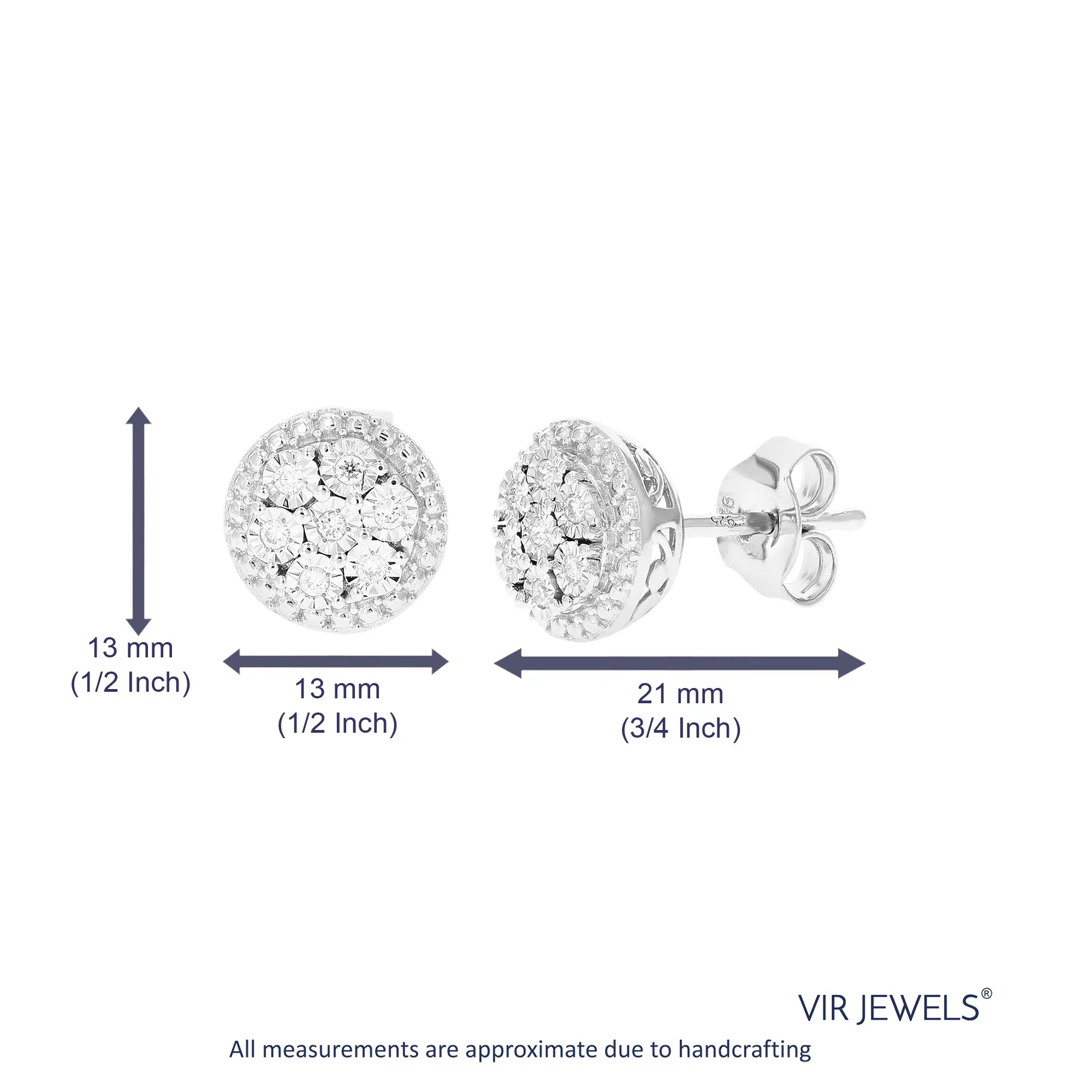 1/10 cttw Round Lab Grown Diamond Studs Earrings .925 Sterling Silver Prong Set 1/2 Inch