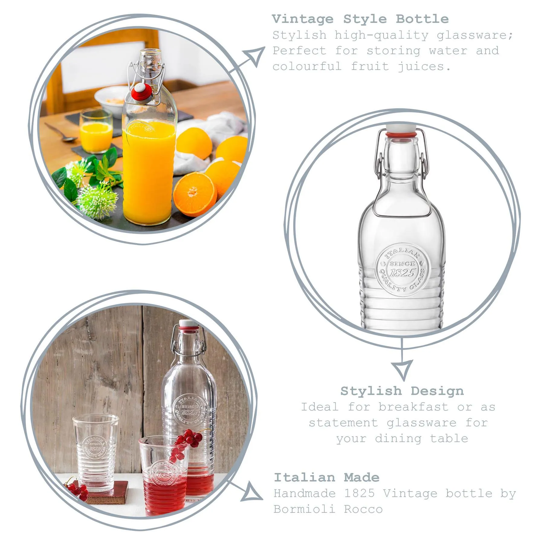 1.2L Officina 1825 Glass Swing Top Bottle