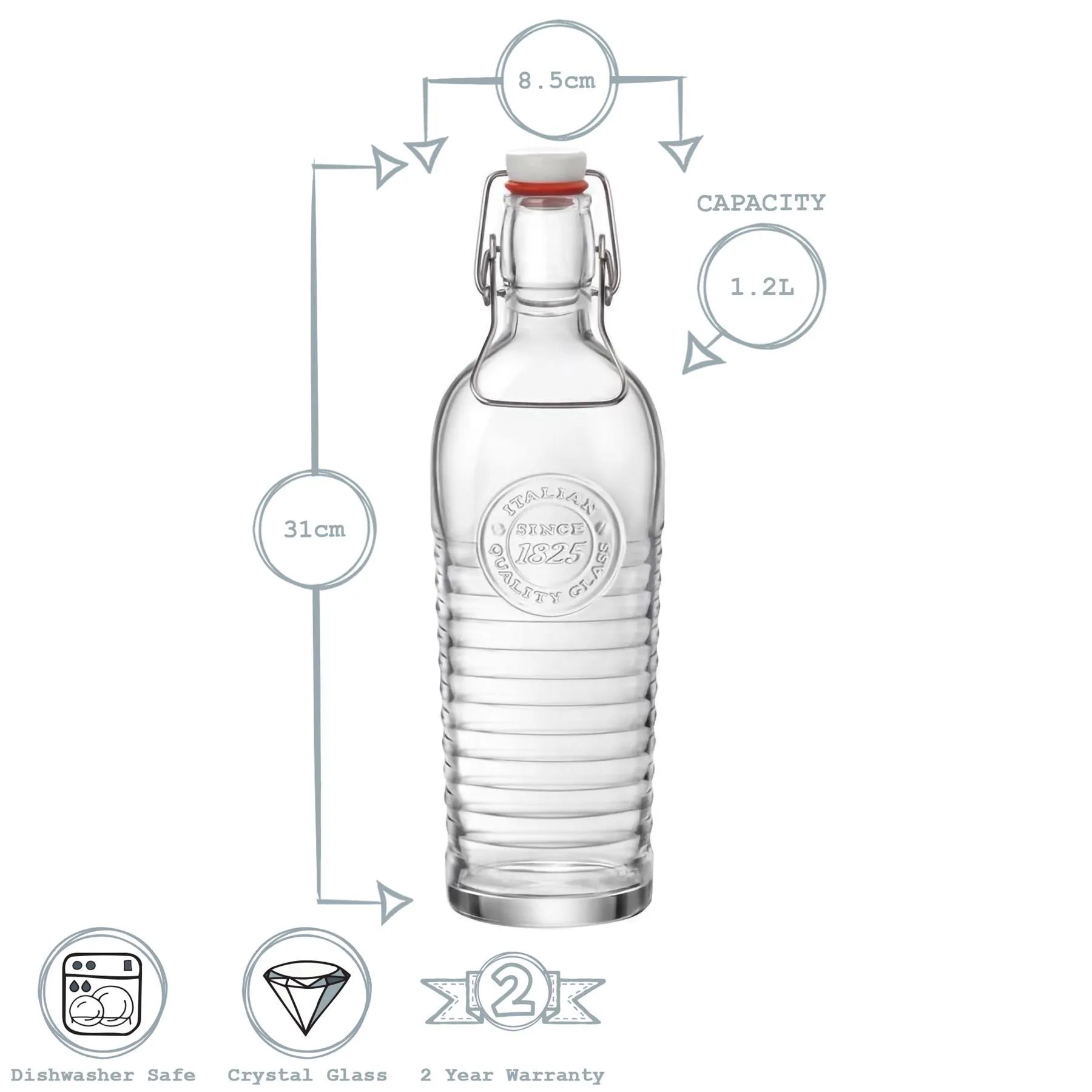 1.2L Officina 1825 Glass Swing Top Bottle