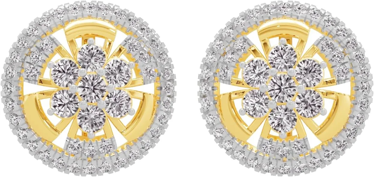 1.3 Carat IGI Certified Lab Grown Round Cluster Halo Diamonds | 10k Gold Enchanting Reverie Stud Women Earrings in White, Yellow, Rose Variants (F-G, VVS-VS) | Joyas Florales En Racimo
