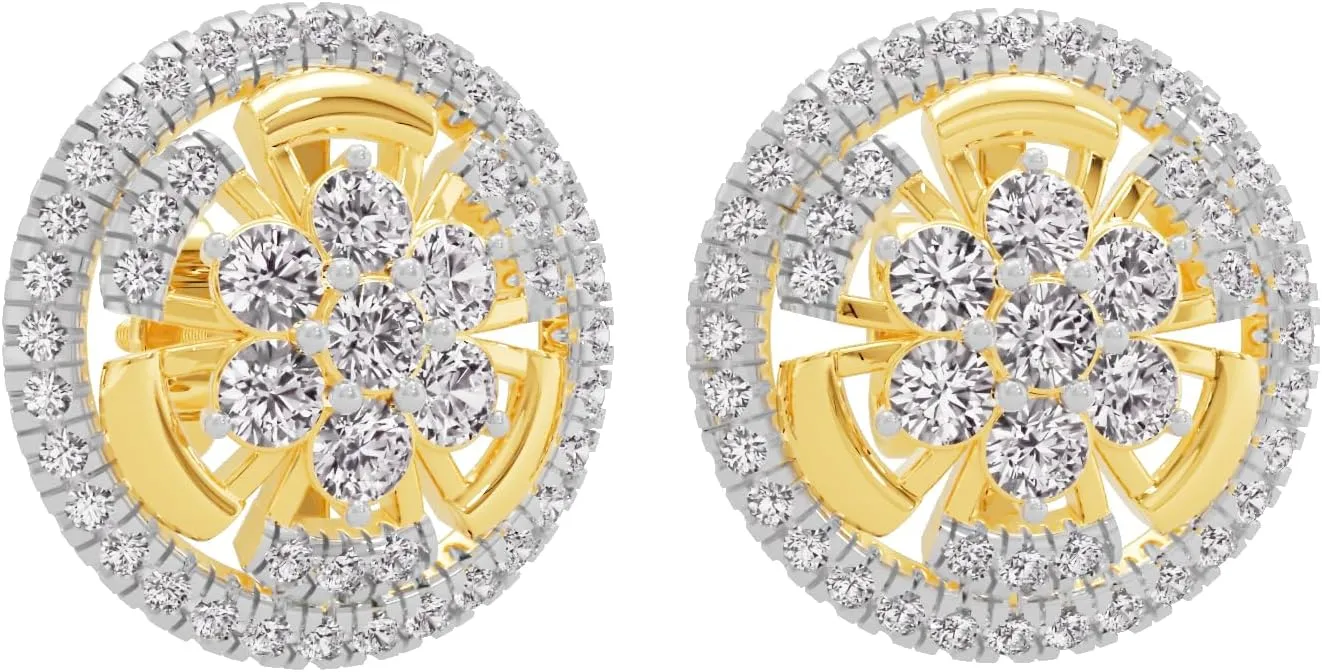 1.3 Carat IGI Certified Lab Grown Round Cluster Halo Diamonds | 10k Gold Enchanting Reverie Stud Women Earrings in White, Yellow, Rose Variants (F-G, VVS-VS) | Joyas Florales En Racimo