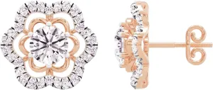 1.4 Carat IGI Certified Lab Grown Round Cut Solitaire Halo Prong Diamonds 10k Gold Blossoming Charm Petals Screw Back Stud Earrings Pair for Women (F-G, VVS-VS) | Fascinación Floral