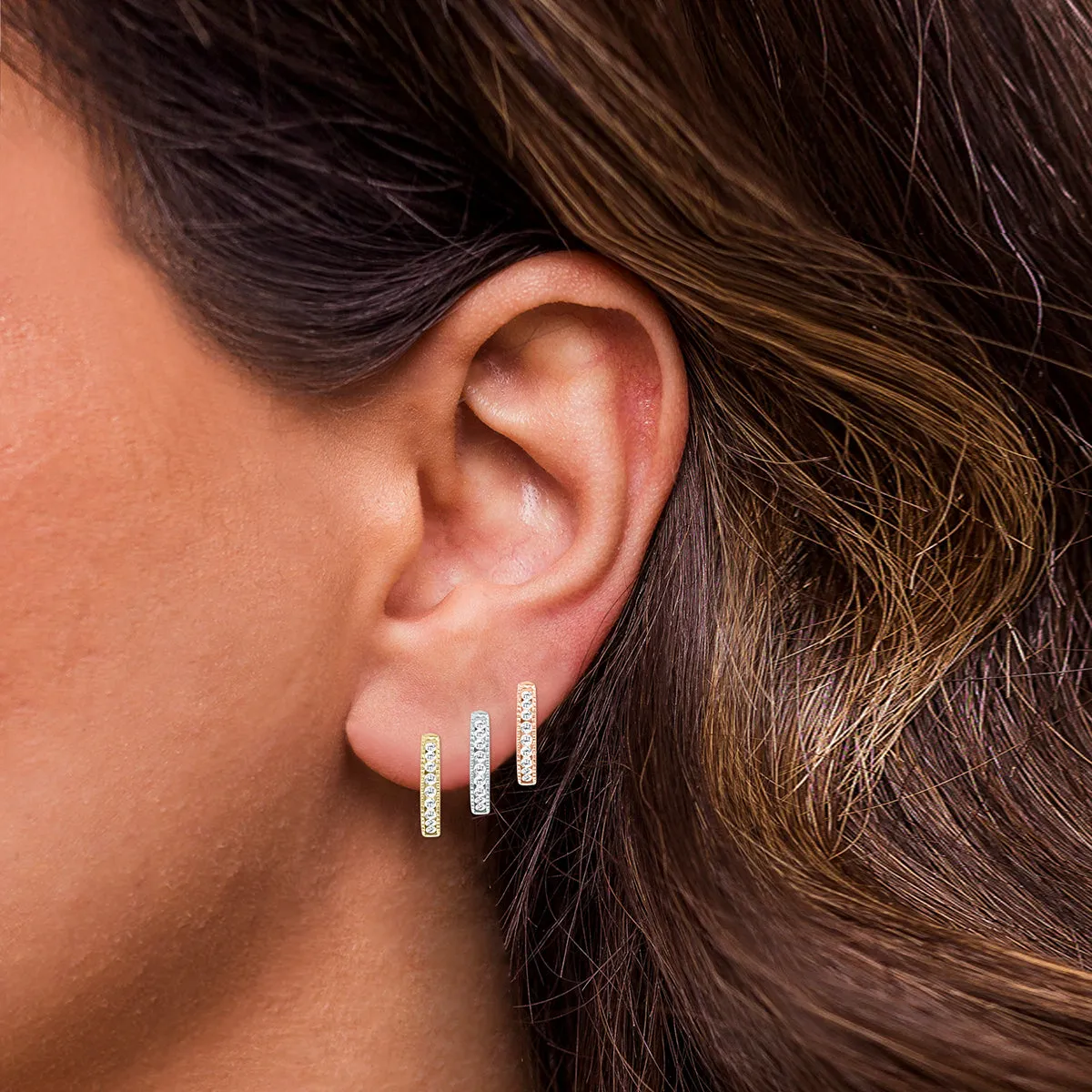 1/4 Carat Tw Small Diamond Channel Set Huggie Hoop Earrings In 10K Rose Gold