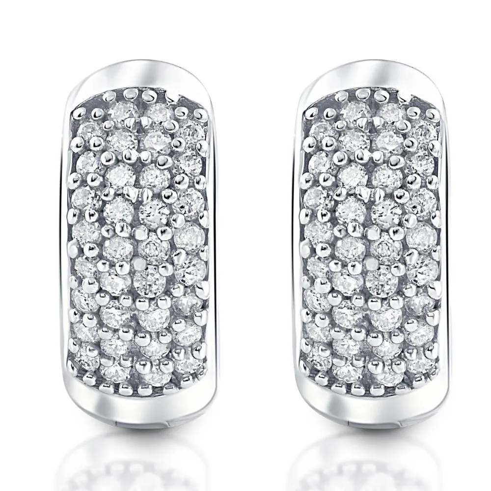 1/4ct Diamond Pave Huggie Hoops Tiny Women's Earrings White Gold 1/3" Tall