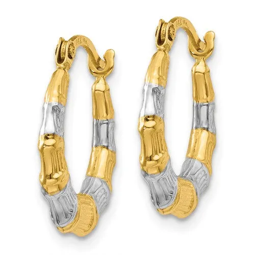 14K & Rhodium Hollow Bamboo Hoop Earrings