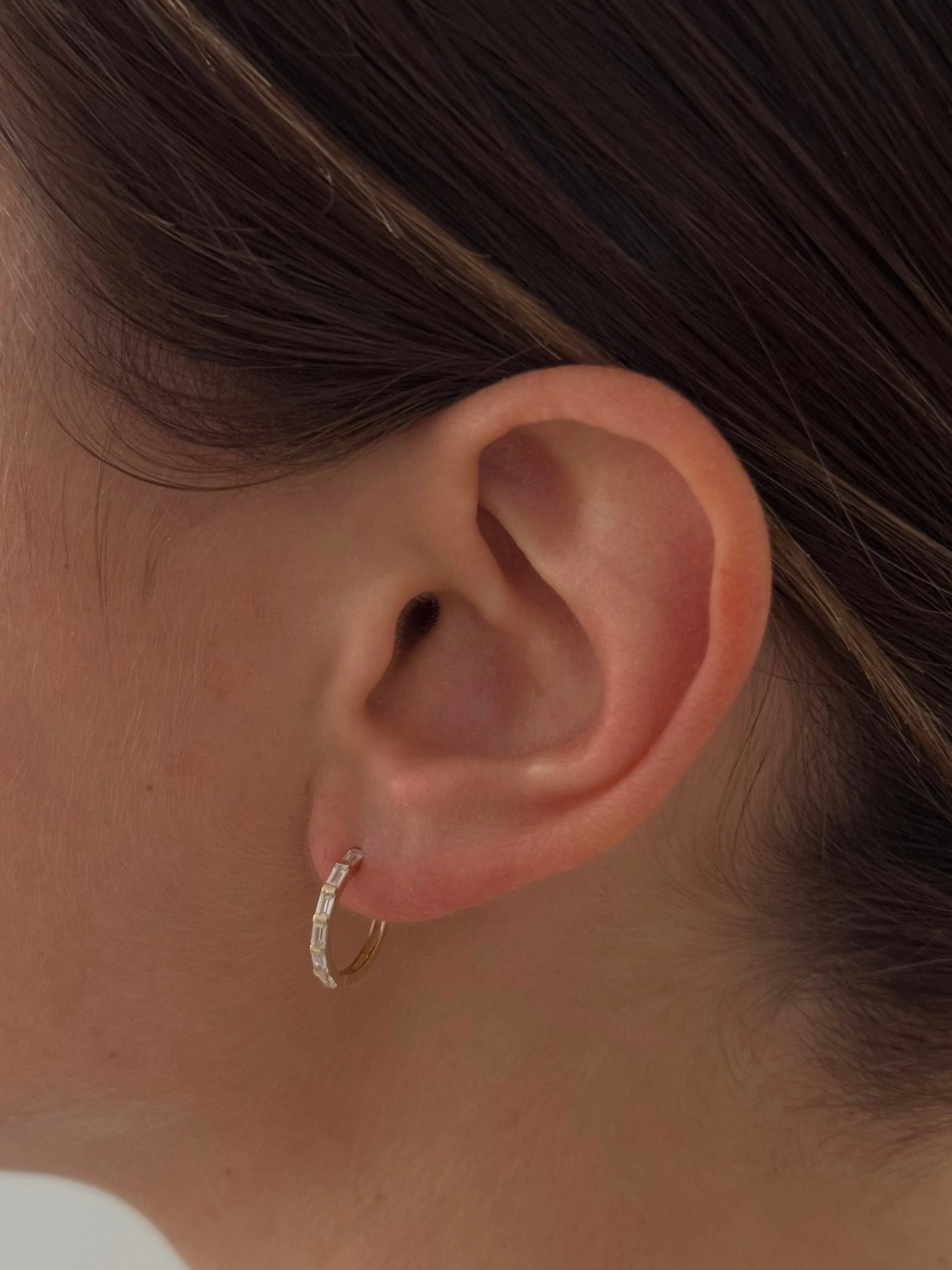 14K BAGUETTE HOOPS