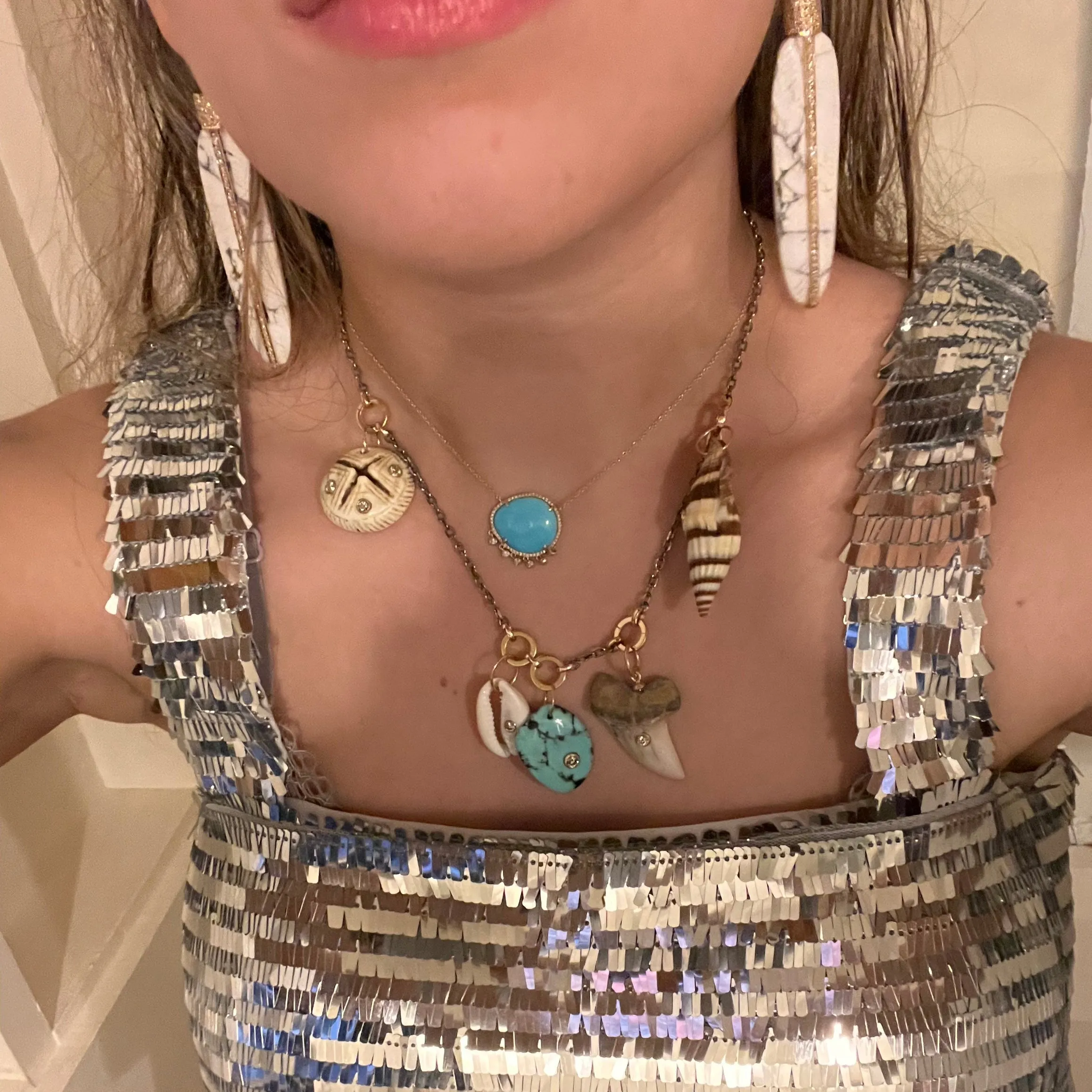 14k Carved Howlite Feather Earrings