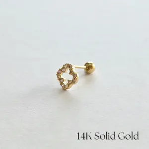 14K Crystal Clover Cartilage Earring